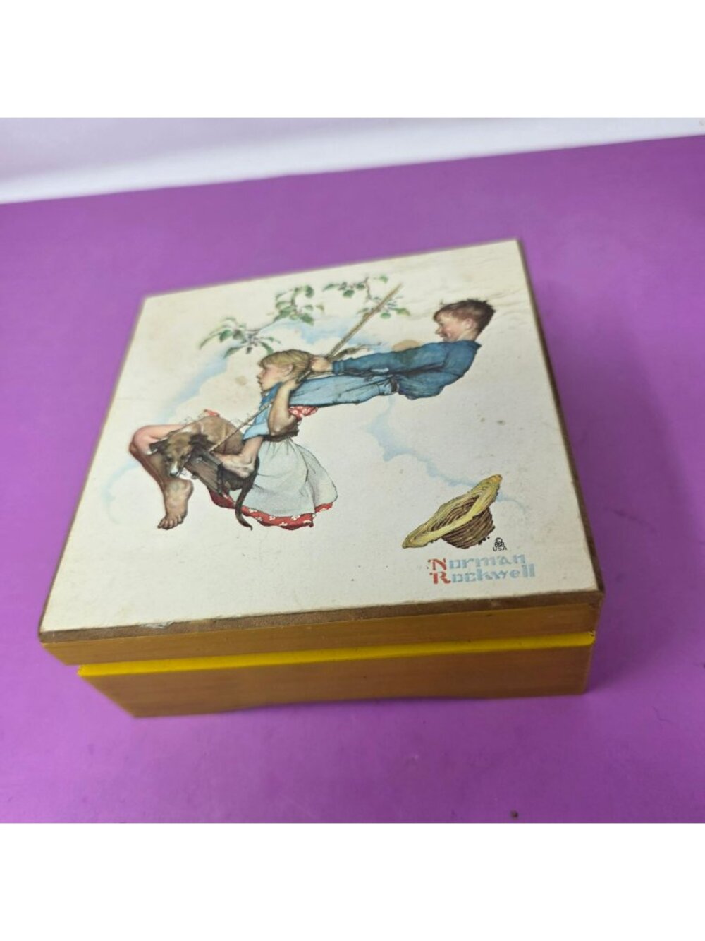 Vintage Schmid Norman Rockwell Fly Me To The Moon Music Jewelry Box Japan